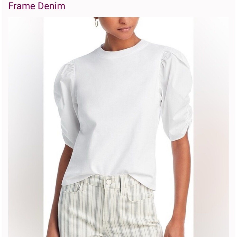 FRAME Cotton Puff Sleeve Top, Size M - Picture 2 of 9